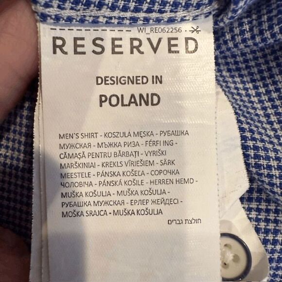 Reserved Linen Blend Men's Button Front Shirt Blue White Gingham Size Large - Picture 4 of 10